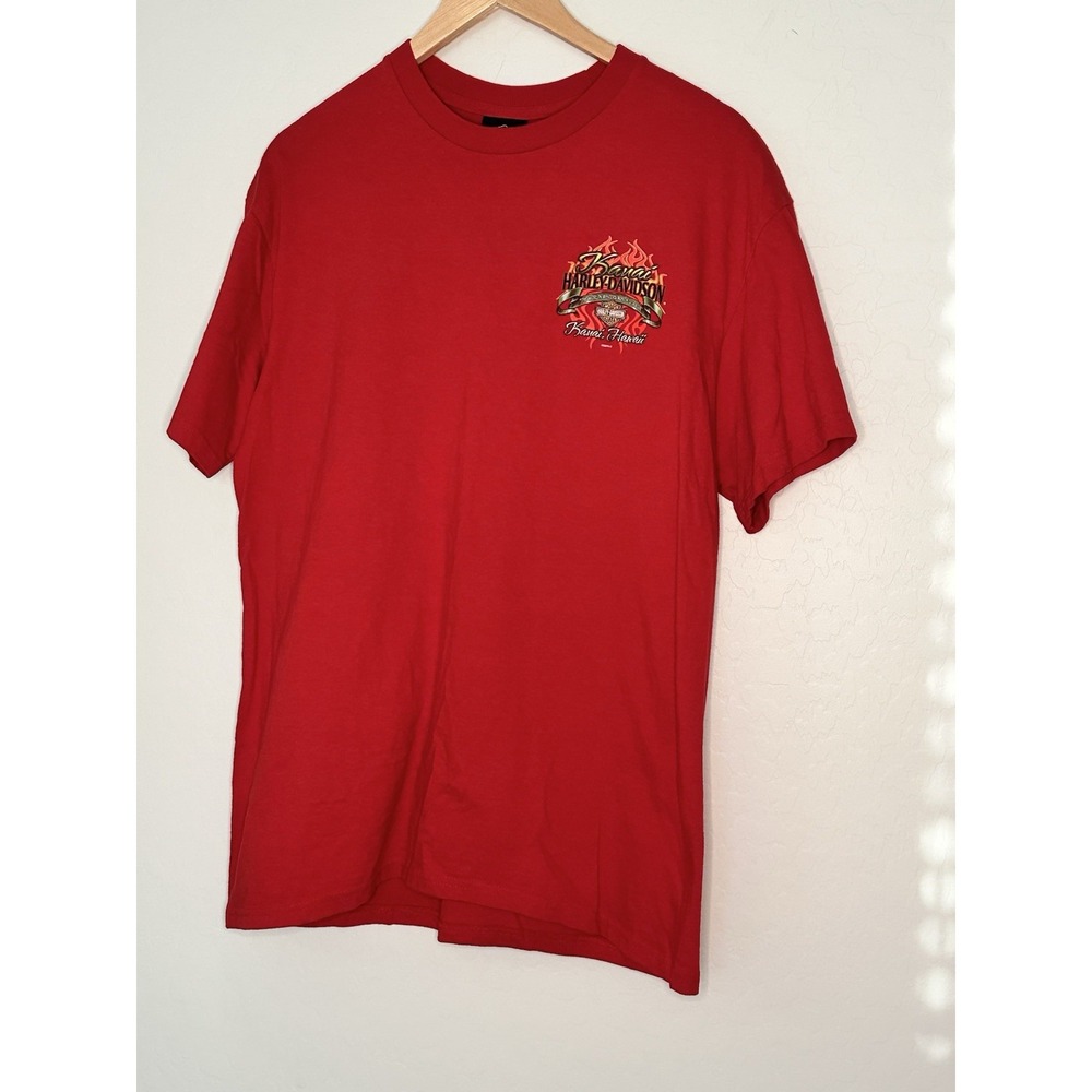 Harley Davidson Shirt Mens SZ L Red Motorcycles Biker Kauai Hawaii Hawaiian